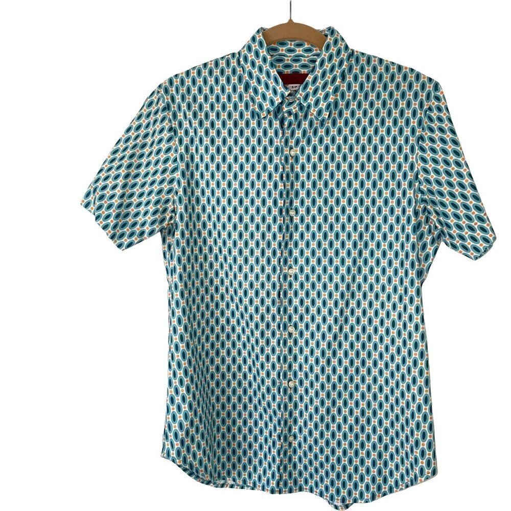 Envelop Jim Smith Button Front Shirt Mens Size Small S Cotton Short Sleeve Blue